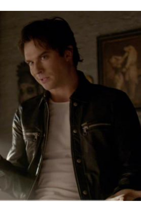 The Vampire Diaries Season 6 Damon Salvatore Leather Jacket